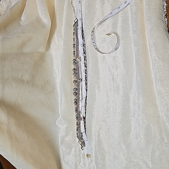 Vintage 80's Multi-Strand Pearl Ribbon Choker Necklace Costume Jewelry Silver - Picture 4 of 6